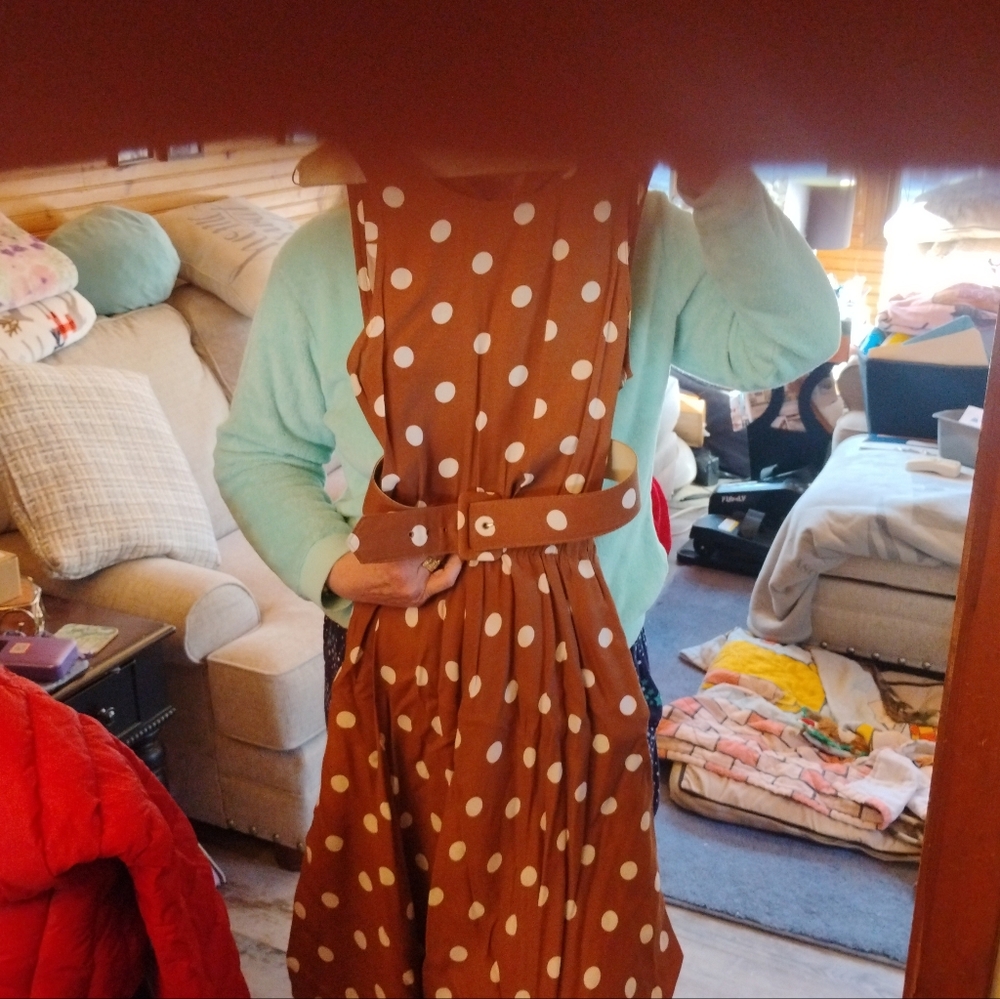Jessica Howard Pretty Woman  Brown and White Polka Dot Midi Dress